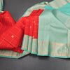 KSSMLSR42239-Red-Checked-Silk-Saree-With-Peacock-And-Chakra-Buttas-And-Gold-Zari-Border-main