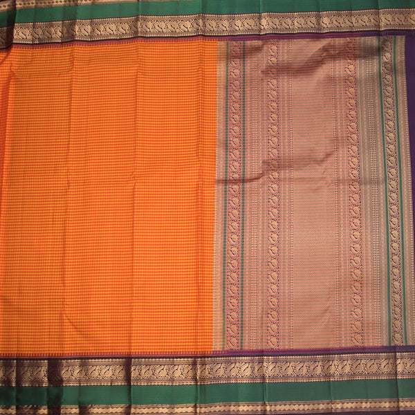 KSSMLSR42240-2-Multi-Colour-Checked-Silk-Saree-And-Zari-With-Thread-Temple-Border-05-full-veiw