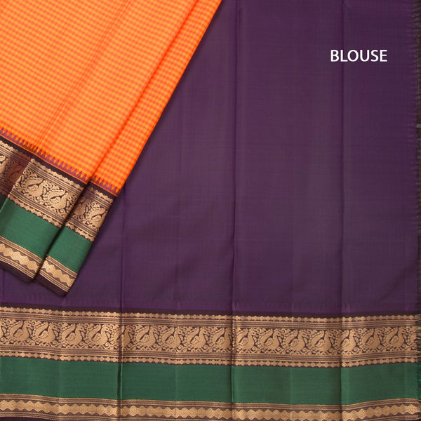 KSSMLSR42240-4-Multi-Colour-Checked-Silk-Saree-And-Zari-With-Thread-Temple-Border-05-blouse