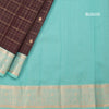 KSSMLSR42241-4-Dark-Brown-Checked-Silk-Saree-With-Peacock-And-Chakra-Buttas-And-Gold-Zari-Border-blouse