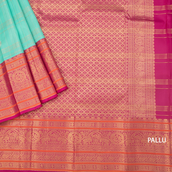 KSSMLSR42243-3-Turquoise-Blue-Zari-Checked-Silk-Saree-And-Pink-Gold-Zari-Border-pallu