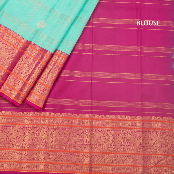 KSSMLSR42243-4-Turquoise-Blue-Zari-Checked-Silk-Saree-And-Pink-Gold-Zari-Border-blouse