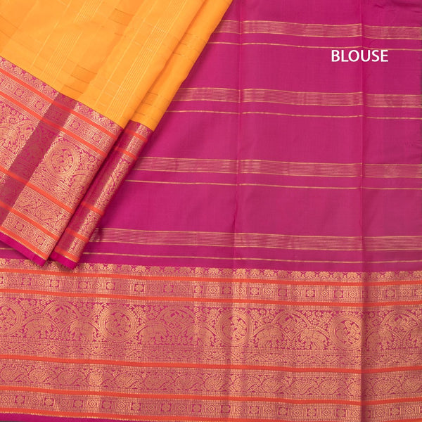 KSSMLSR42245-4-Mango-Yellow-Zari-Checked-Silk-Saree-And-Pink-Gold-Zari-Border-blouse