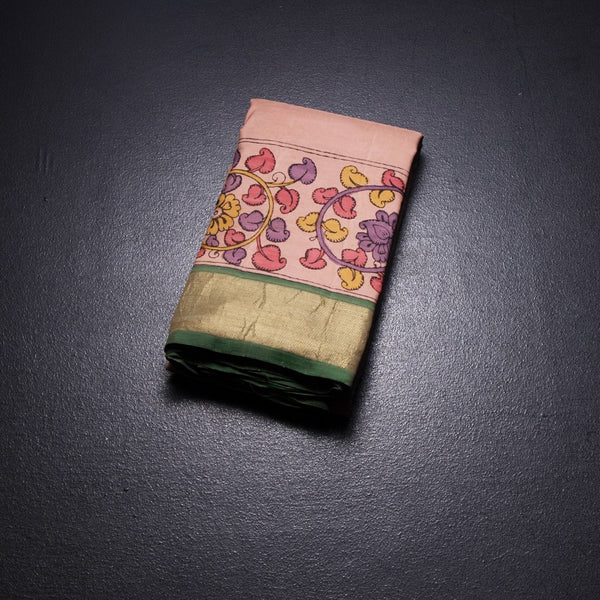 KSSMLSR42346-1-Peach-Silk-Saree-With-Kalamkari-Printed-And-Zari-Border-fold