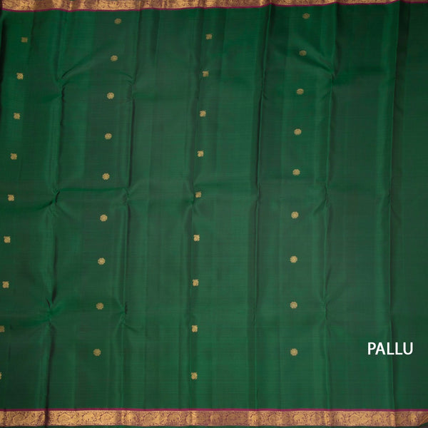 KSSMLSR42347-2-Dark-Green-Silk-Saree-With-Peacock-And-Chakra-Buttas-And-Zari-Border-pallu