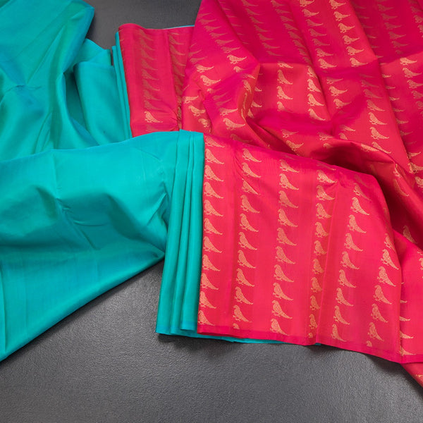 KSSMLSR42351-Reddish-Pink-Borderless-Silk-Saree-With-Birds-Design-And-Contrast-Pallu-main