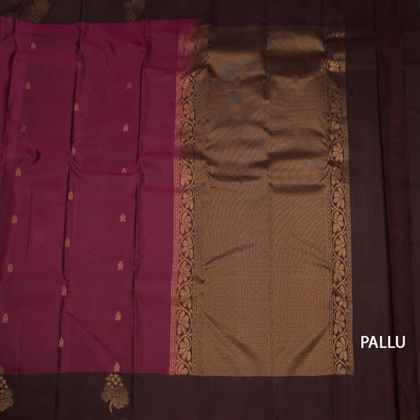 KSSMLSR42477-2-Dark-Pink-Silk-Saree-With-Zari-Buttas-And-Brown-Border-pallu