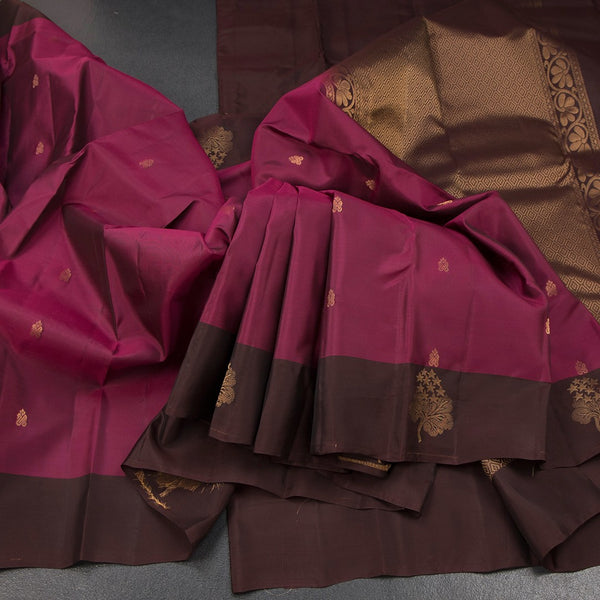 KSSMLSR42477-Dark-Pink-Silk-Saree-With-Zari-Buttas-And-Brown-Border-main