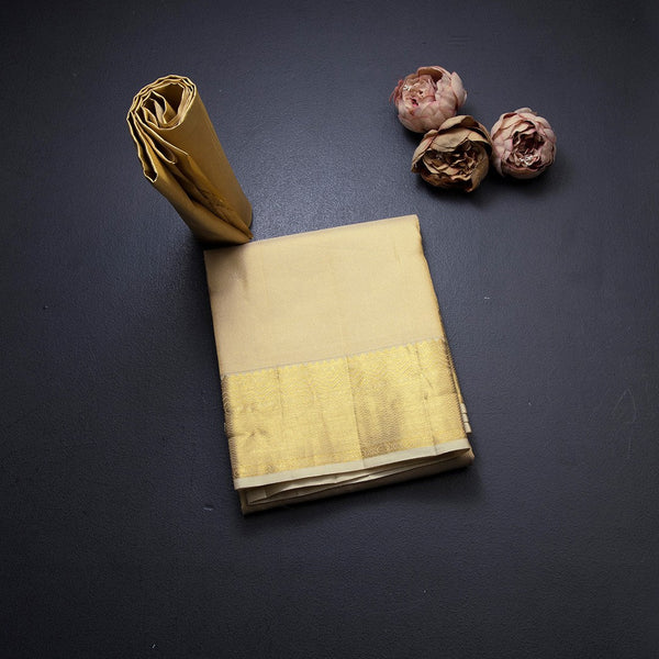 8 X 4 Designer Zig Zag Embossed Sandal Silk Dhoti With Angavastram and Matching Shirt Material