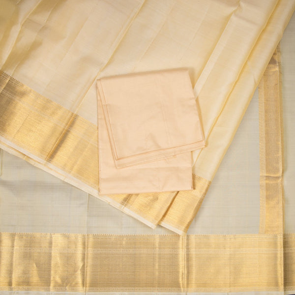 8 X 4 Plain Sandal Silk Dhoti With Angavastram and Matching Shirt Material 02