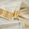 8 X 4 Off White Striped Silk Dhoti With Angavastram and Matching Shirt Material