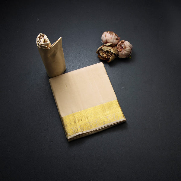 8 X 4 Plain Sandal Silk Dhoti With Angavastram and Matching Shirt Material 03