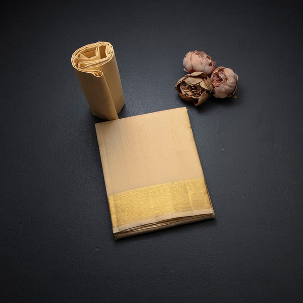 8 X 4 Designer Embossed Sandal Silk Dhoti With Angavastram and Matching Shirt Material 05