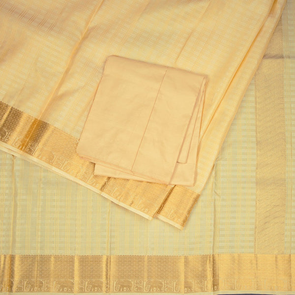 8 X 4 Zari Checked Sandal Silk Dhoti With Angavastram and Matching Shirt Material