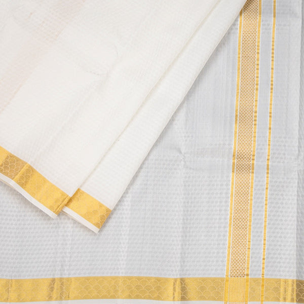Designer Embossed Cream Silk Dhoti With Angavastram 8 X 4 80K 03