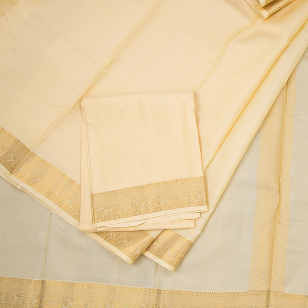 8 X 4 Sandal Plain Silk Dhoti With Angavastram And Matching Shirt Material 02