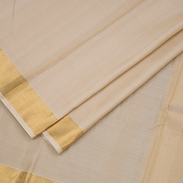 8 X 4 Light Sandal Embossed Silk Dhoti With Angavastram And Matching Shirt Material