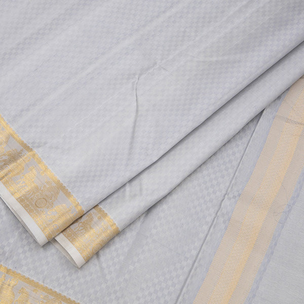 8 X 4 Grey Embossed Silk Dhoti With Angavastram And Matching Shirt Material