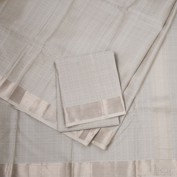 8 X 4 Grey Embossed Silk Dhoti With Angavastram And Matching Shirt Material 02