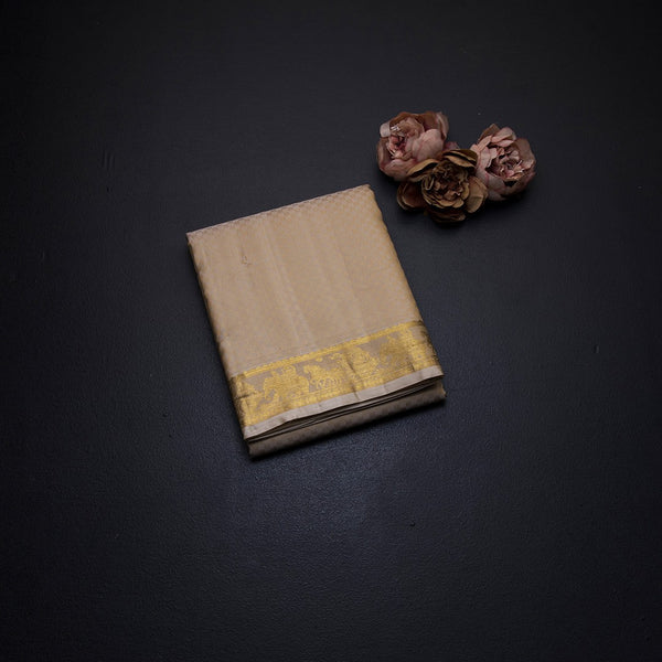 8 X 4 Sandal Embossed Silk Dhoti With Angavastram And Matching Shirt Material 04