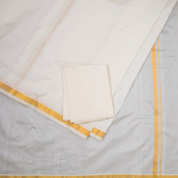 8 X 4 Cream Plain Silk Dhoti With Angavastram And Matching Shirt Material 02