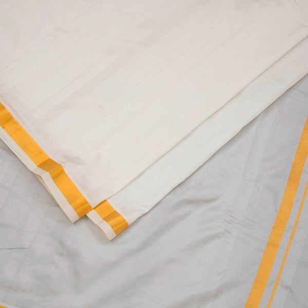 8 X 4 Cream Plain Silk Dhoti With Angavastram And Matching Shirt Material 02