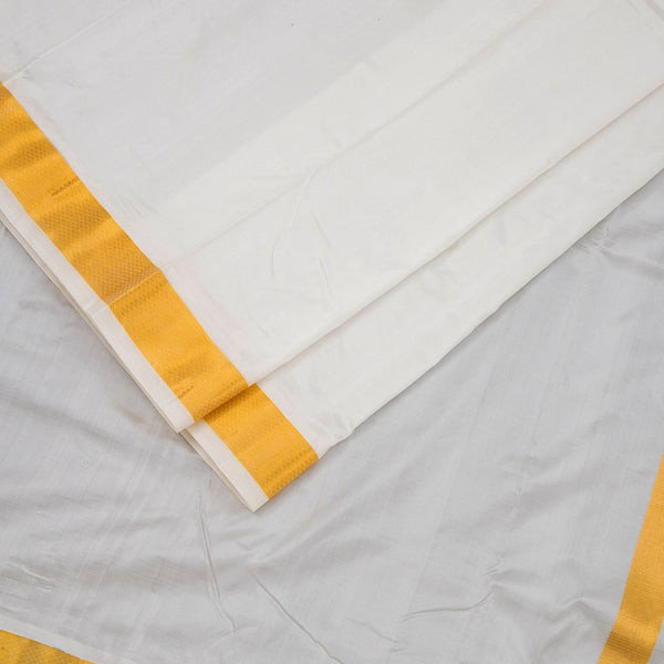8 Mozham Cream Plain Silk Dhoti And Matching Shirt Material