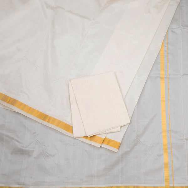 8 Mozham Cream Plain Silk Dhoti And Matching Shirt Material 02