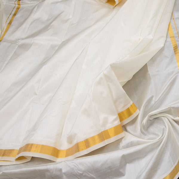 8 Mozham Cream Plain Silk Dhoti And Matching Shirt Material 02