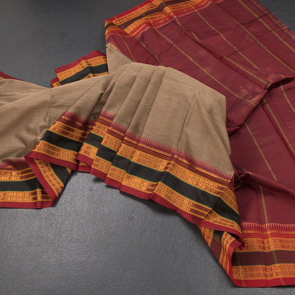 KSSRSSR42399-Dharwad-Cotton-Light-Brown-Plain-Saree-And-Zari-Border-main
