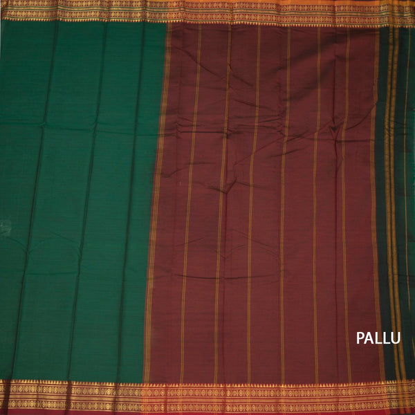 KSSRSSR42403-2-Dharwad-Cotton-Dark-Green-Plain-Saree-And-Zari-Border-pallu