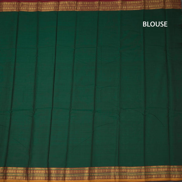 KSSRSSR42403-3-Dharwad-Cotton-Dark-Green-Plain-Saree-And-Zari-Border-blouse