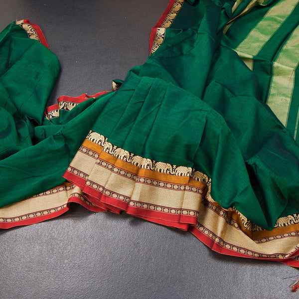 KSSRSSR42407-Dharwad-Cotton-Forest-Green-Plain-Saree-And-Thread-Border-main