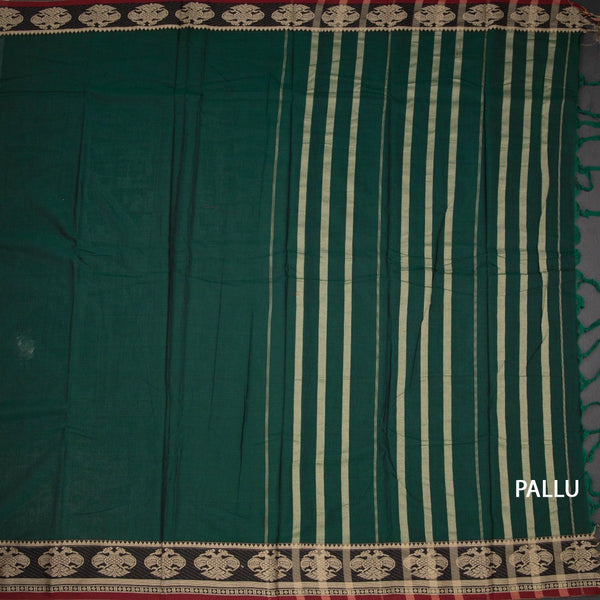 KSSRSSR42408-2-Dharwad-Cotton-Dark-Green-Plain-Saree-And-Thread-Border-pallu