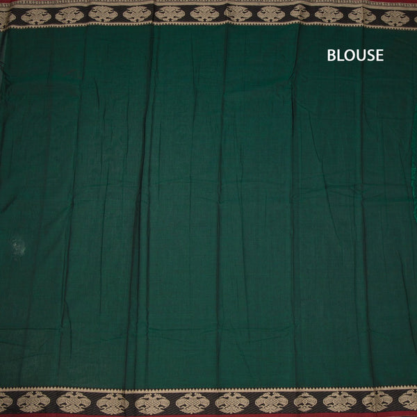 KSSRSSR42408-3-Dharwad-Cotton-Dark-Green-Plain-Saree-And-Thread-Border-blouse