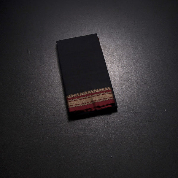 KSSRSSR42409-1-Dharwad-Cotton-Black-Plain-Saree-And-Thread-Border-fold