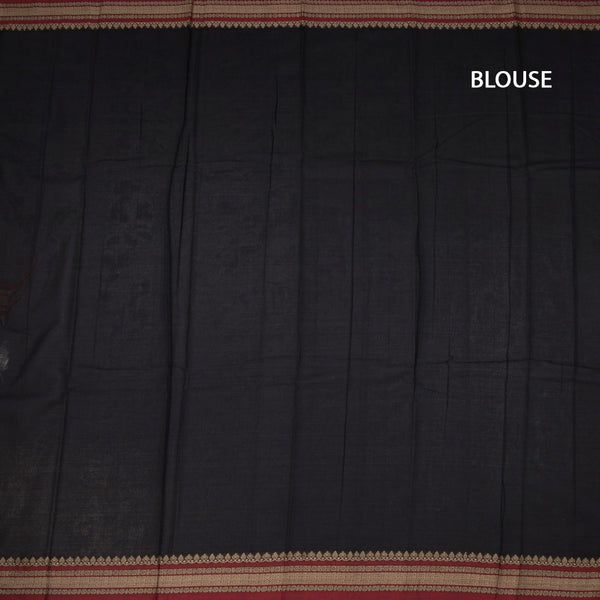 KSSRSSR42409-3-Dharwad-Cotton-Black-Plain-Saree-And-Thread-Border-blouse