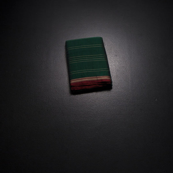 KSSRSSR42414-1-Dharwad-Cotton-Forest-Green-Saree-With-Thread-Stripes-Design-fold