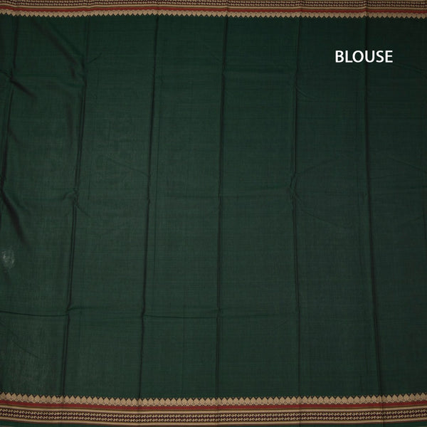KSSRSSR42416-3-Dharwad-Cotton-Forest-Green-Plain-Saree-And-Thread-Border-06-blouse