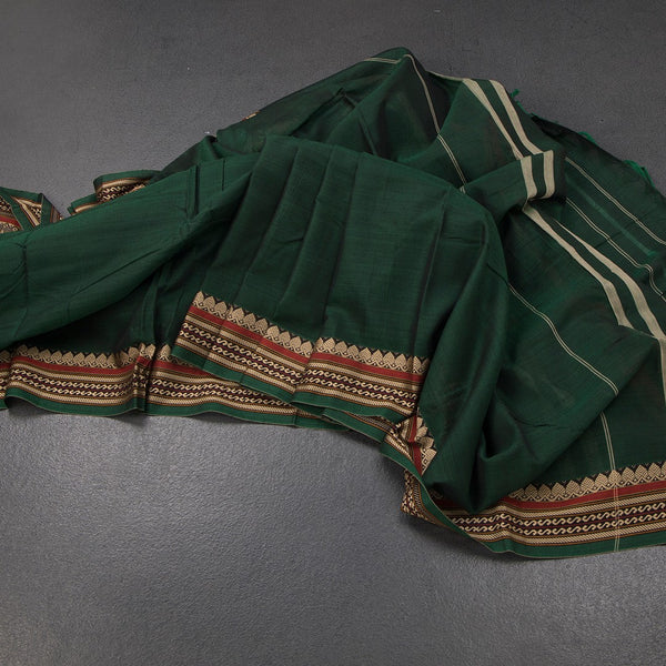 KSSRSSR42416-Dharwad-Cotton-Forest-Green-Plain-Saree-And-Thread-Border-06-main