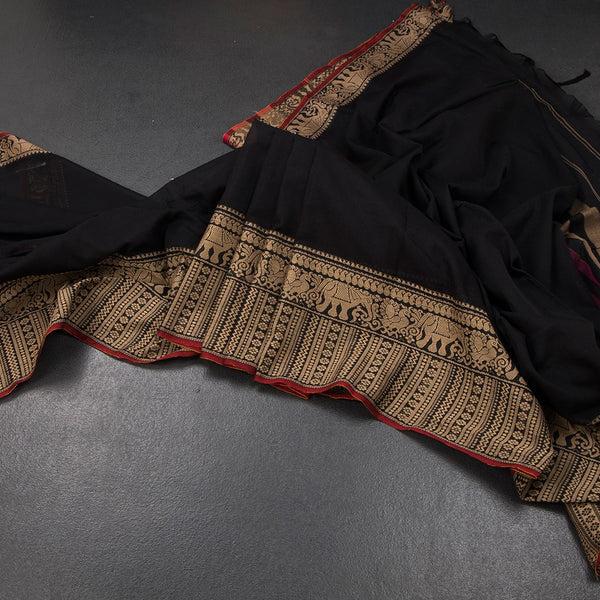 KSSRSSR42420-Dharwad-Cotton-Black-Plain-Saree-And-Thread-Border-02-main