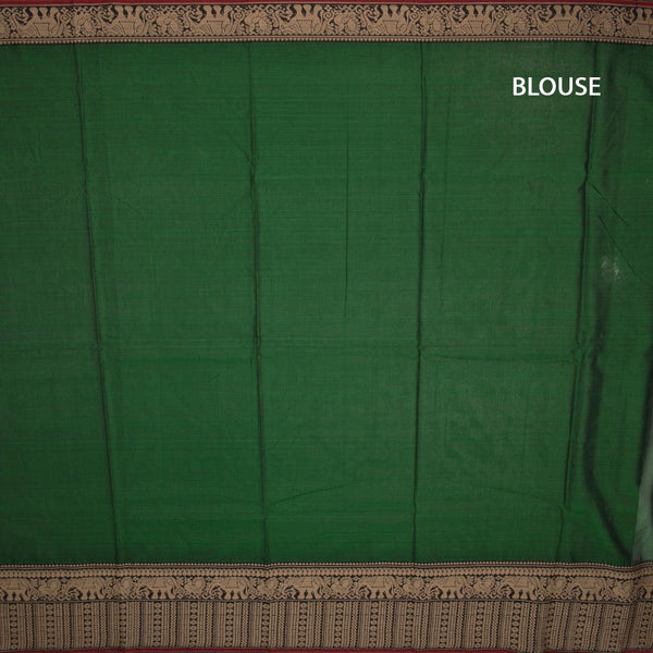 KSSRSSR42421-3-Dharwad-Cotton-Forest-Green-Plain-Saree-And-Thread-Border-03-blouse
