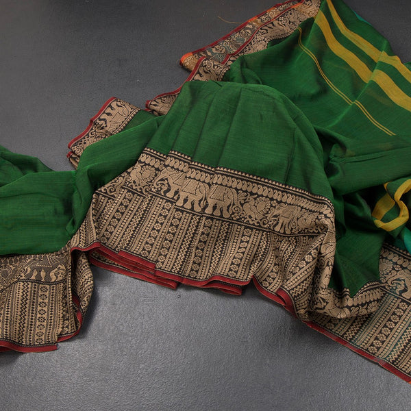 KSSRSSR42421-Dharwad-Cotton-Forest-Green-Plain-Saree-And-Thread-Border-03-main