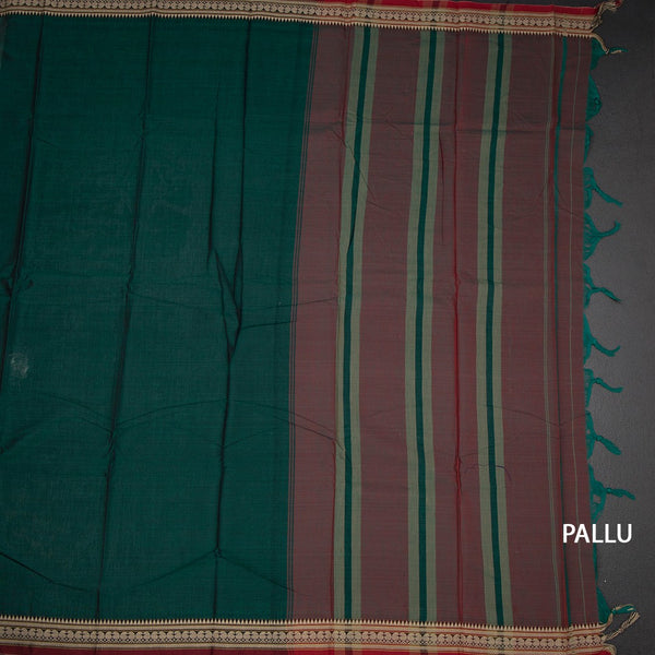 KSSRSSR42422-2-Dharwad-Cotton-Dark-Green-Plain-Saree-And-Thread-Border-02-pallu