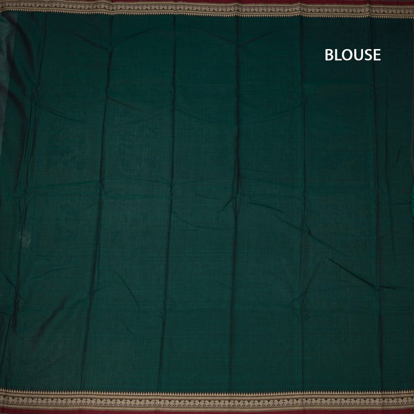 KSSRSSR42422-3-Dharwad-Cotton-Dark-Green-Plain-Saree-And-Thread-Border-02-blouse