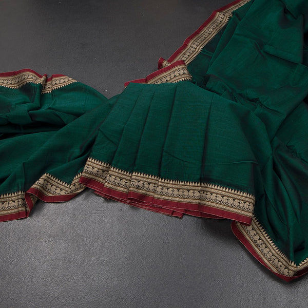 KSSRSSR42422-Dharwad-Cotton-Dark-Green-Plain-Saree-And-Thread-Border-02-main