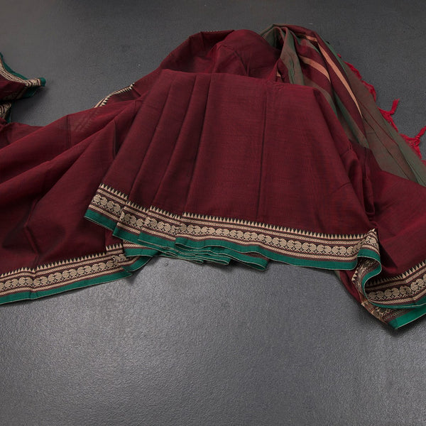 KSSRSSR42423-Dharwad-Cotton-Maroon-Plain-Saree-And-Thread-Border-02-main
