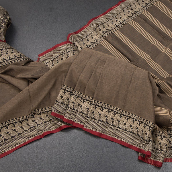 KSSRSSR42426-Dharwad-Cotton-Dark-Brown-Plain-Saree-And-Thread-Border-main
