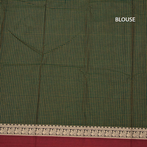 KSSRSSR42431-3-Dharwad-Cotton-Dark-Green-Checked-Saree-And-Thread-Border-blouse