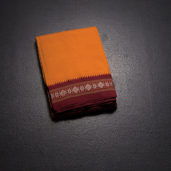 KSSRSSR42435-1-Dharwad-Cotton-Mango-Yellow-Plain-Saree-And-Temple-Border-02-fold